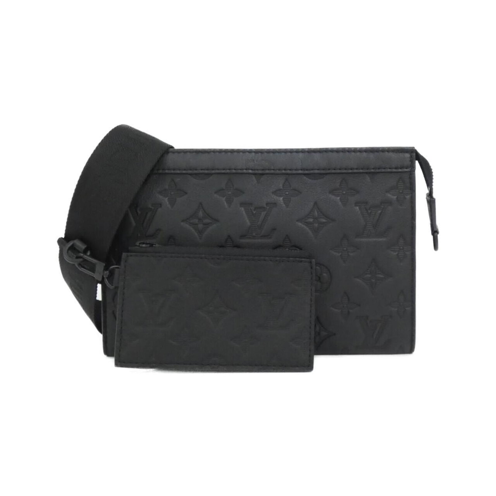 Louis Vuitton Shoulder Bag Leather: Louis Vuitton Shoulder Bag Leather This Louis Vuitton shoulder bag features high-quality black calfskin leather with a classic design. The bag has some minor scratches and dirt, but remains in very go