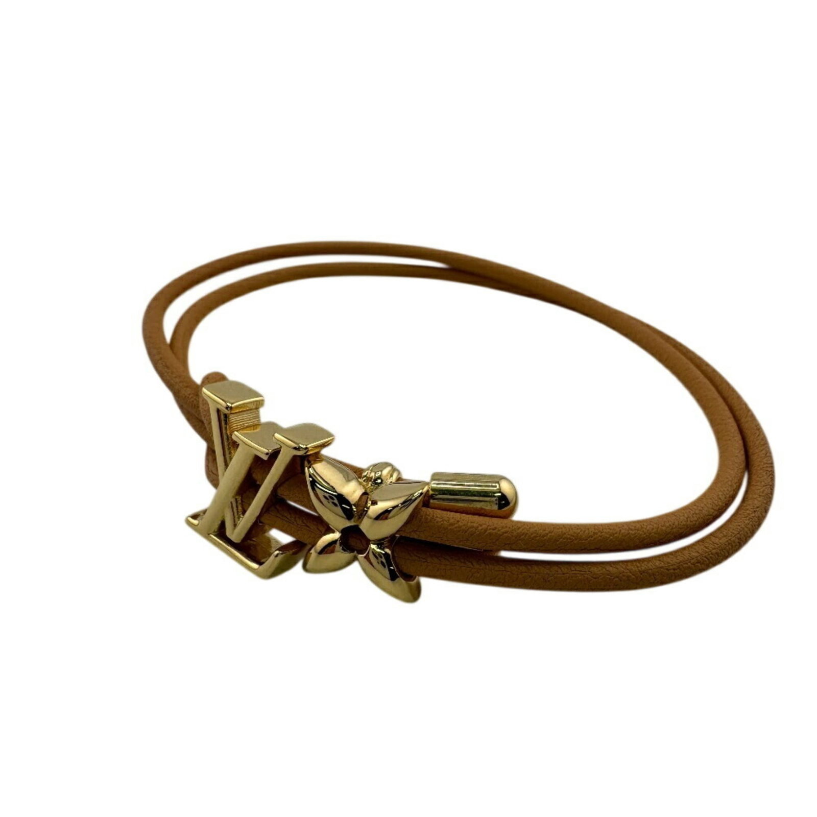 Louis Vuitton Charm Bracelet Leather: Louis Vuitton Charm Bracelet Leather Brown leather charm bracelet from Louis Vuitton, featuring a classic design with subtle scratches and traces of usage. The 18cm length and 5mm width make for a ver