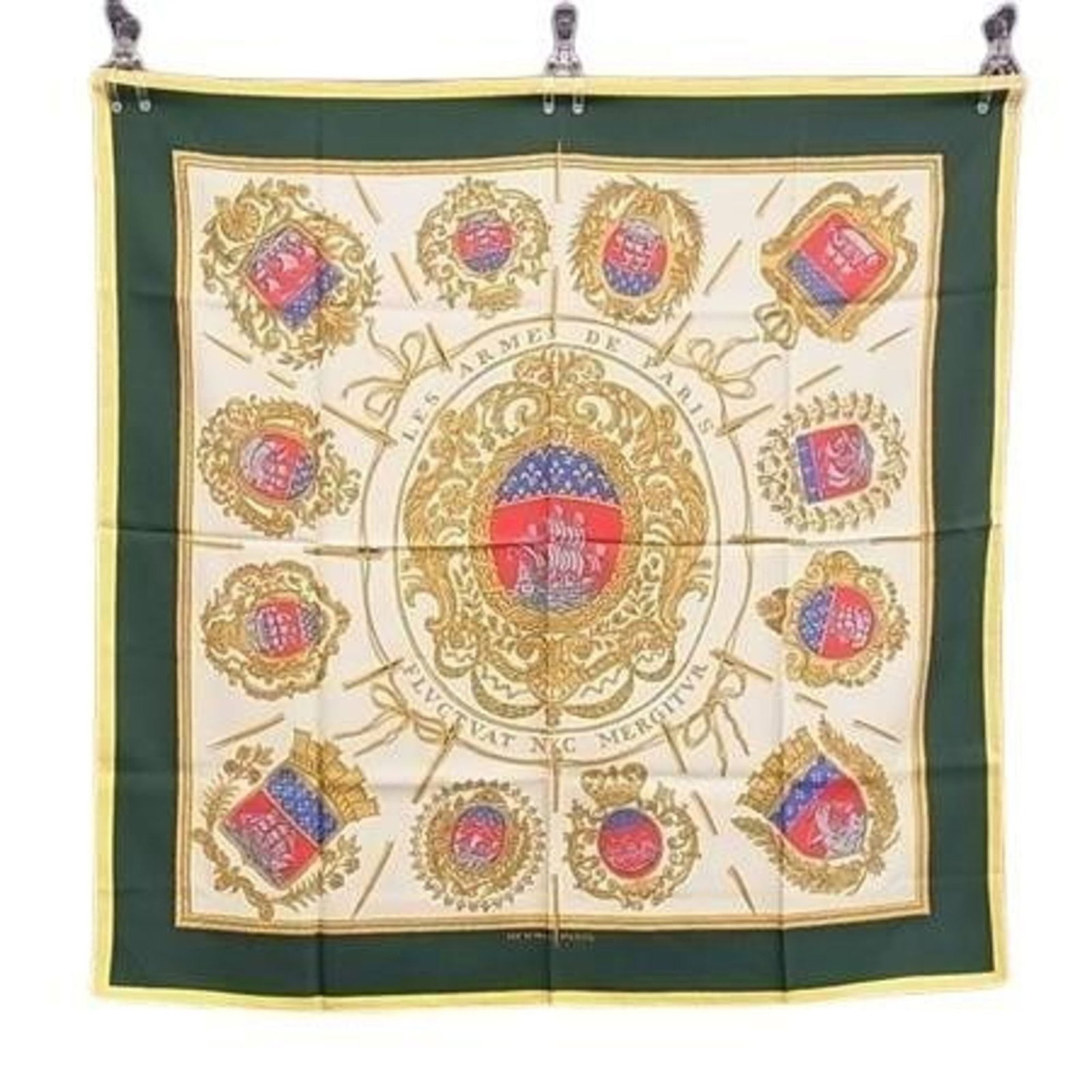 Hermes Scarf Silk 100%: Hermes Scarf Silk 100% Silk 100% Hermes scarf in multi-color design, featuring a subtle sheen and intricate pattern. Measuring 90cm x 90cm, this used scarf boasts a rich history with only a few traces
