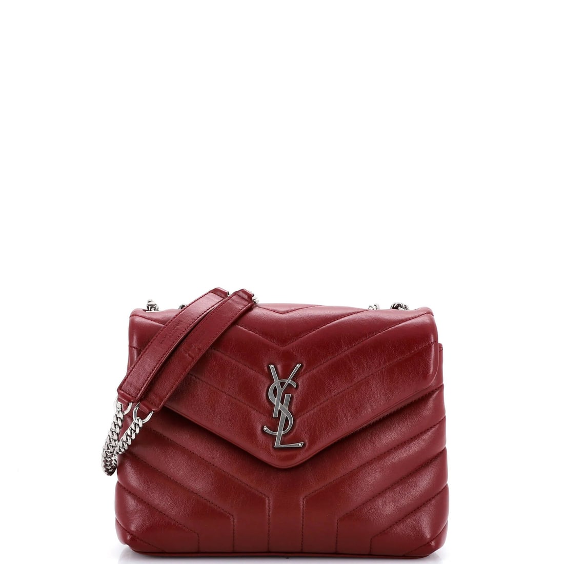 Chevron leather bag small matelasse from Saint Laurent Loulou shoulder: Chevron leather bag small matelasse from Saint Laurent Loulou shoulder Small Matelasse Chevron Leather Shoulder Bag from Saint Laurent's iconic Loulou collection. This burgundy leather bag features a 