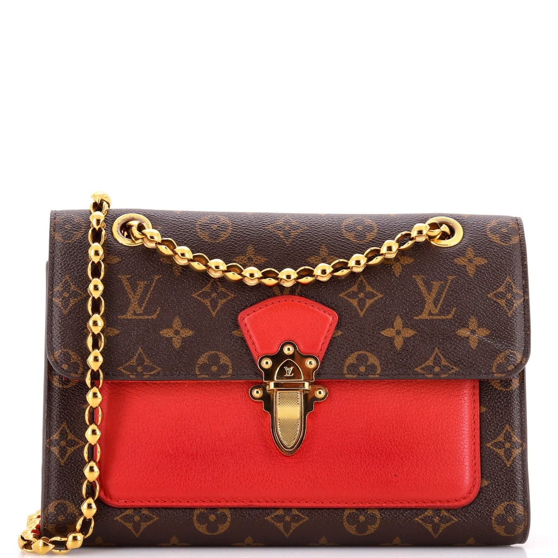 Monogram Canvas Leather Handbag Victoire Louis Vuitton: Monogram Canvas Leather Handbag Victoire Louis Vuitton The Victoire Louis Vuitton handbag boasts a rich brown leather exterior adorned with iconic monogram canvas, adding a touch of timeless elegance 