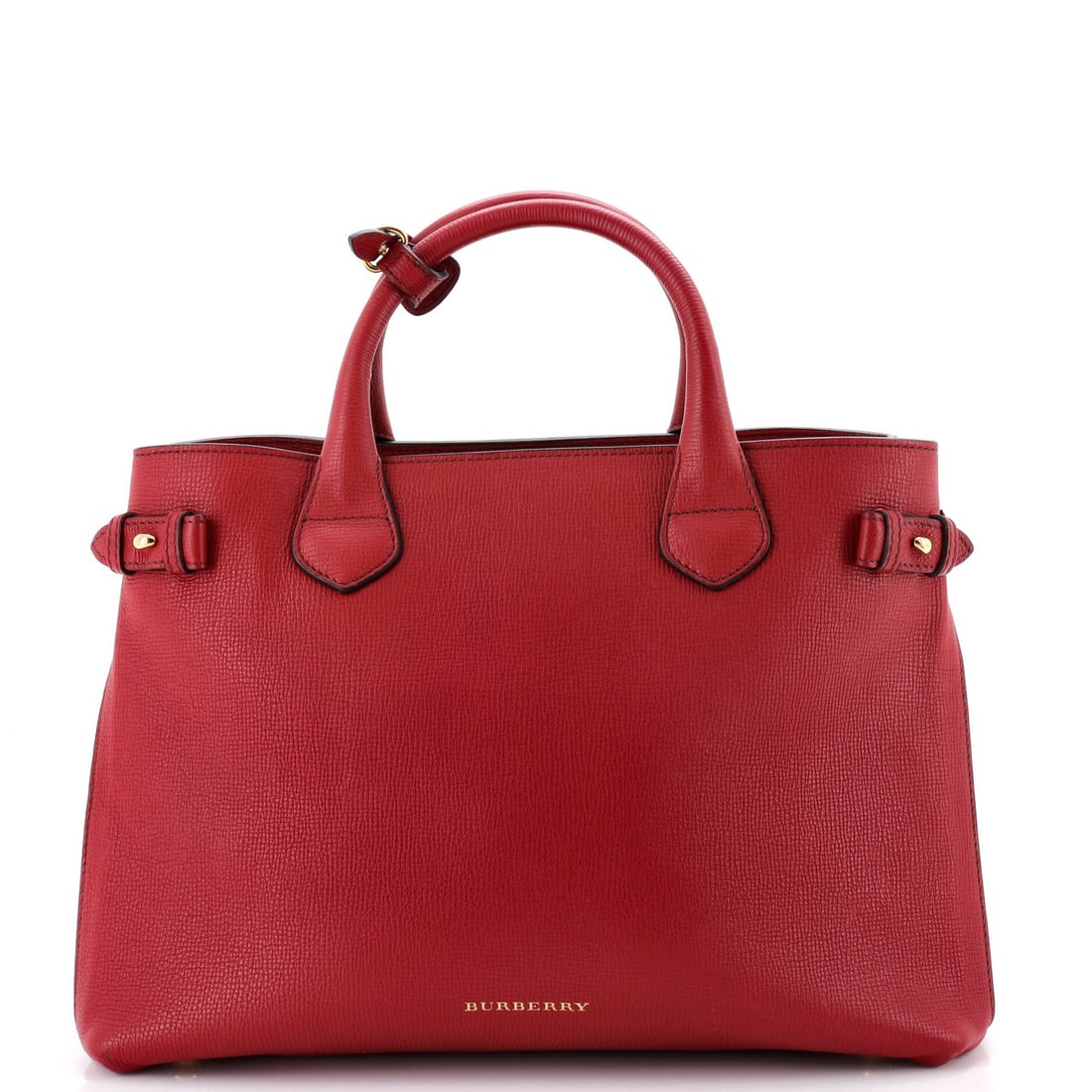 House check tote made from leather canvas medium: House check tote made from leather canvas medium The Burberry House Check Tote in medium leather canvas features a striking red exterior with gold hardware. This classic satchel boasts a spacious inte