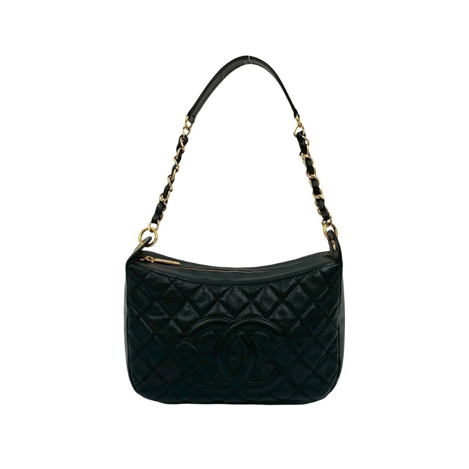 Chanel Handbag Shoulder Bag Grained Calfskin: Chanel Handbag Shoulder Bag Grained Calfskin Black Grained Calfskin Chanel Shoulder Bag with Traces of Usage. This pre-owned shoulder bag features high-quality grained calfskin material and has a clas