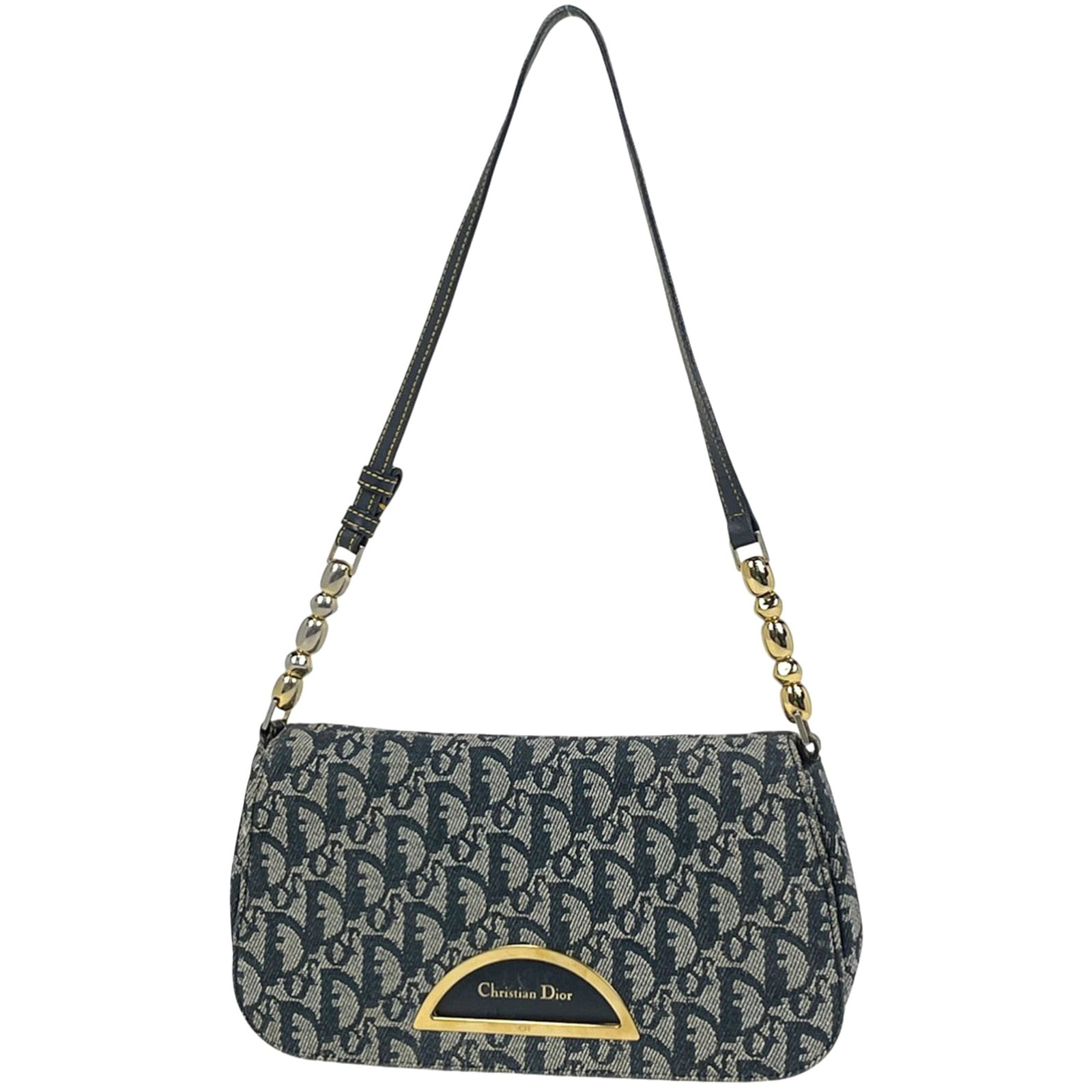 Christian Dior Handbag Shoulder Bag Leather: Christian Dior Handbag Shoulder Bag Leather Navy Christian Dior leather shoulder bag with a classic design and functional zipper pocket. This pre-owned handbag features a timeless look and has been