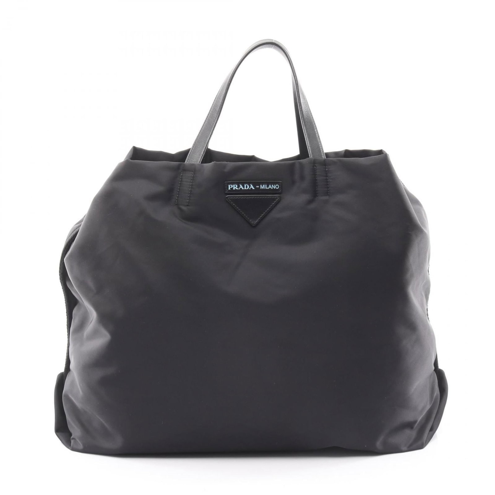 Prada Tote Bag Nylon Leather: Prada Tote Bag Nylon Leather Black Prada Tote Bag with a unique blend of nylon and leather materials. This versatile bag features a classic design with a size of 34cm x 45cm x 17cm, making it a practi