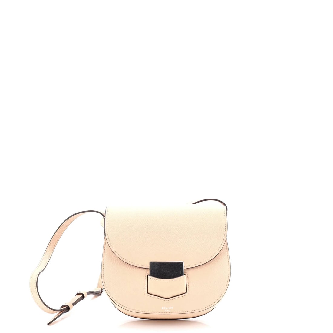 Crossbody Bag Small Grainy Leather Trotteur Celine: Crossbody Bag Small Grainy Leather Trotteur Celine The Celine Trotteur Crossbody Bag Small Grainy Leather features a neutral exterior with minor scuffs, creases, and cracking. With its aged silver har