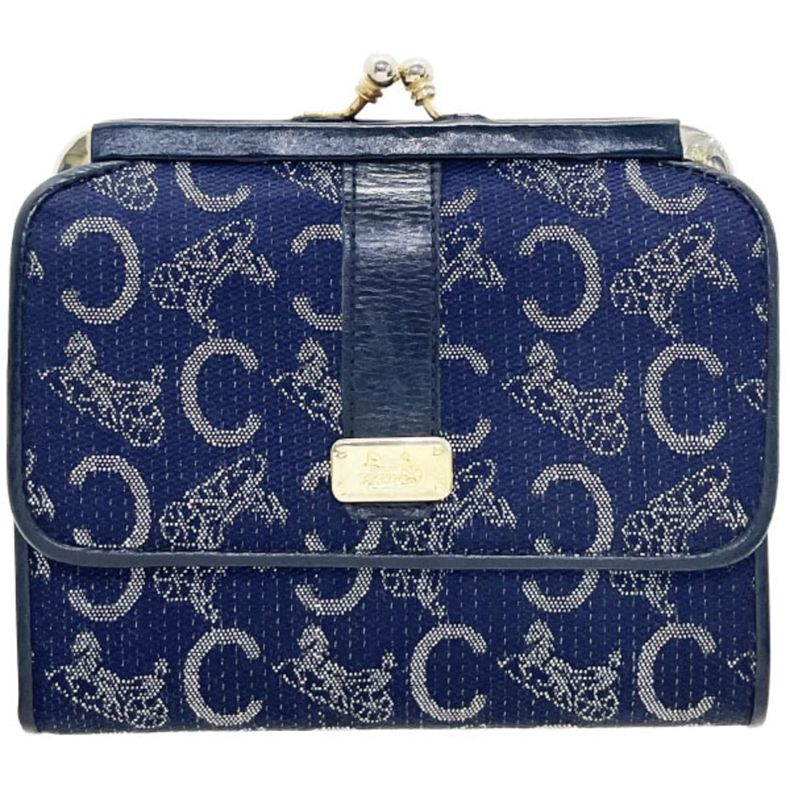Celine Wallet (Tri-Fold) Canvas Leather: Celine Wallet (Tri-Fold) Canvas Leather This navy canvas leather Celine tri-fold wallet features a classic design with a timeless look. With its durable canvas and high-quality leather construction, t