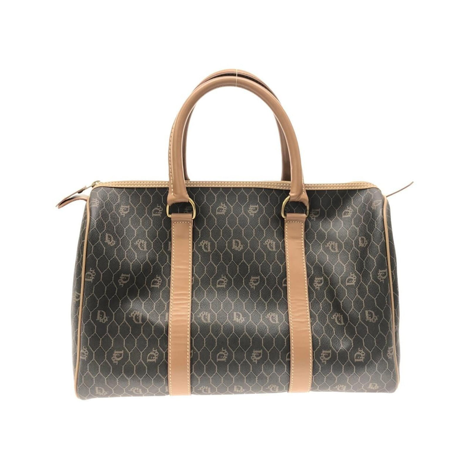 Christian Dior Boston Bag Coated Canvas: Christian Dior Boston Bag Coated Canvas The Christian Dior Boston Bag Coated Canvas boasts a rich brown hue and elegant gold hardware, adding a touch of sophistication to any outfit. With its sturdy c