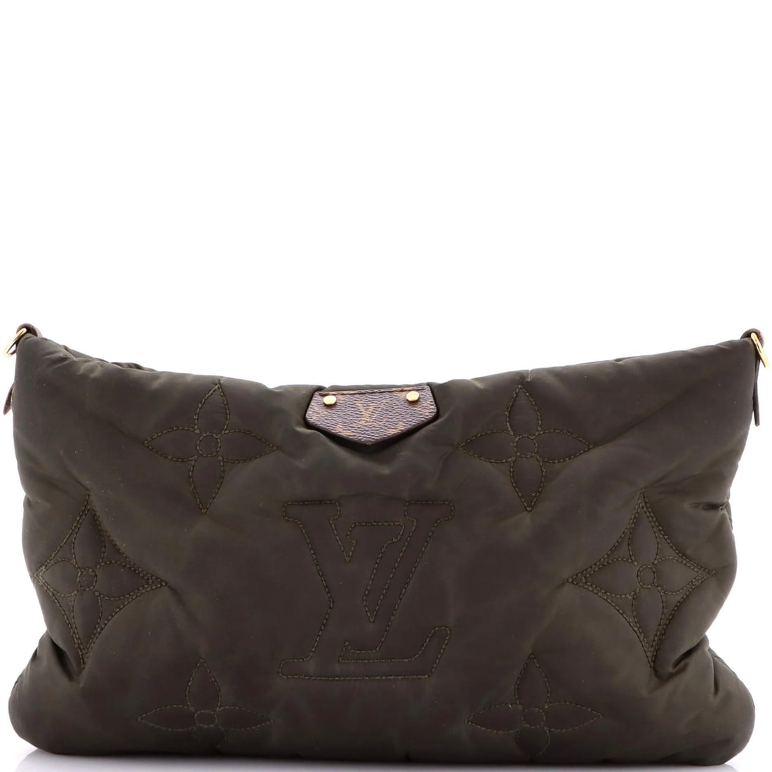 Monogram Quilted Luxe Nylon Pouch: Monogram Quilted Luxe Nylon Pouch The Louis Vuitton Monogram Quilted Luxe Nylon Pouch boasts a striking green exterior with the iconic monogram pattern, adding a touch of sophistication to any outfit.
