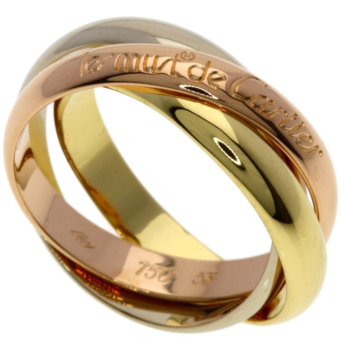 K18 Trinity Gold Ring #53: K18 Trinity Gold Ring #53 K18 Trinity Gold Ring #53 boasts a striking gold hue and intricate design. This K18 yellow gold ring features no main stone, making its simplicity a standout characteristic.