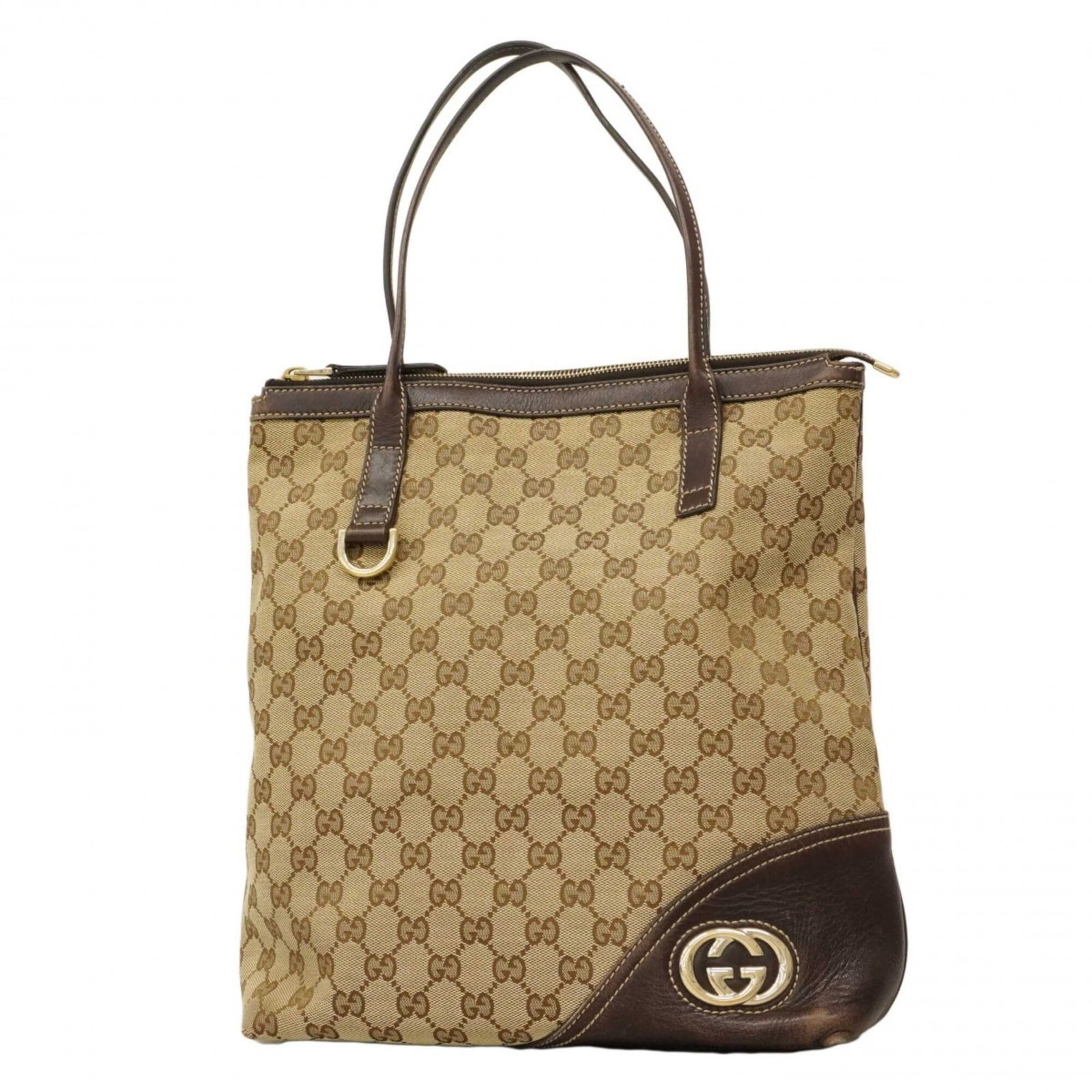 Gucci Tote Bag Canvas: Gucci Tote Bag Canvas The Gucci Tote Bag Canvas is a stylish and practical accessory in brown canvas with champagne gold hardware. Measuring 34cm x 27cm x 12cm, this tote bag has been used and shows