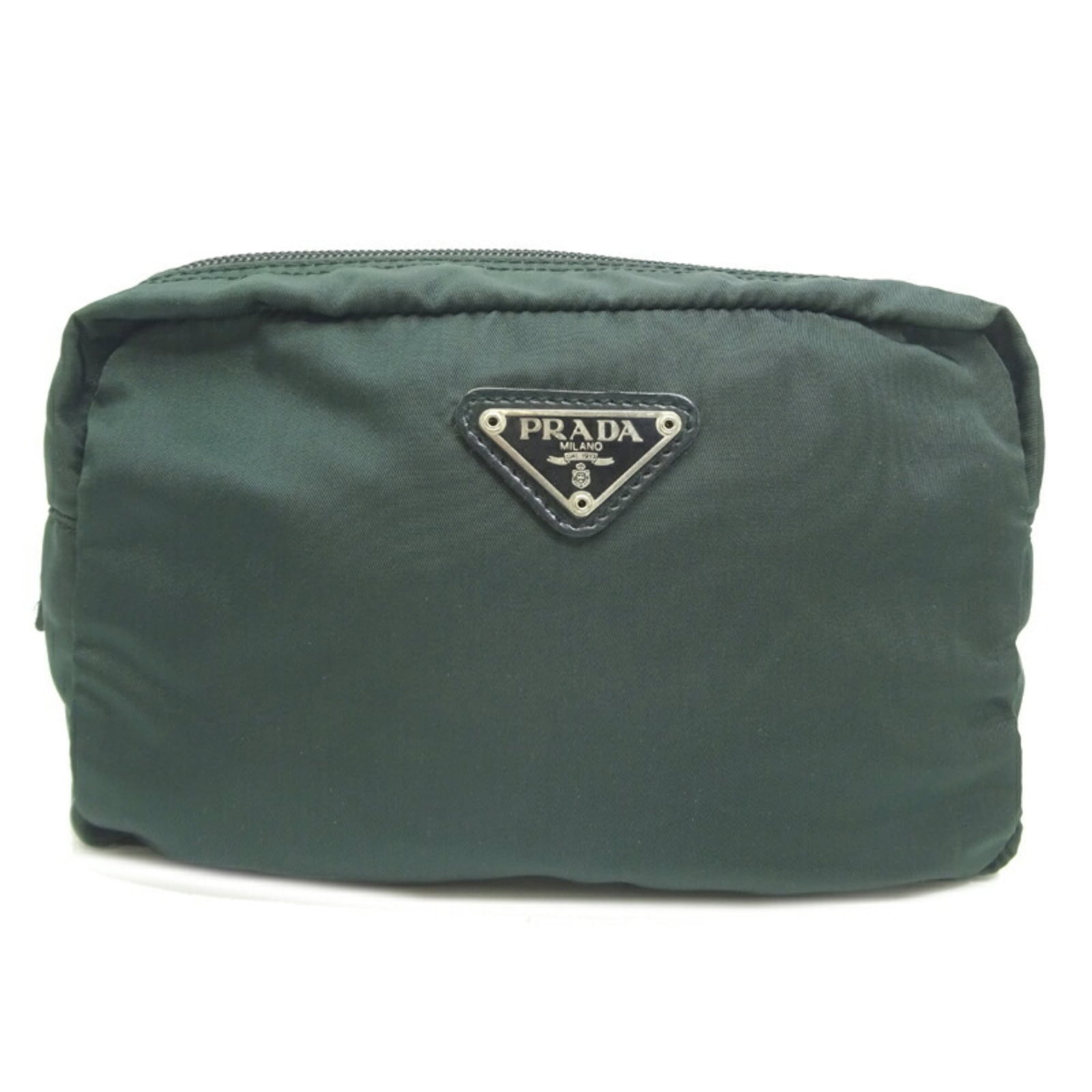 Prada Pouch Nylon: Prada Pouch Nylon Prada Pouch Nylon in Dark Green features a classic design with a durable nylon material. With its compact size and versatile style, this pouch can be easily carried for daily use. Th