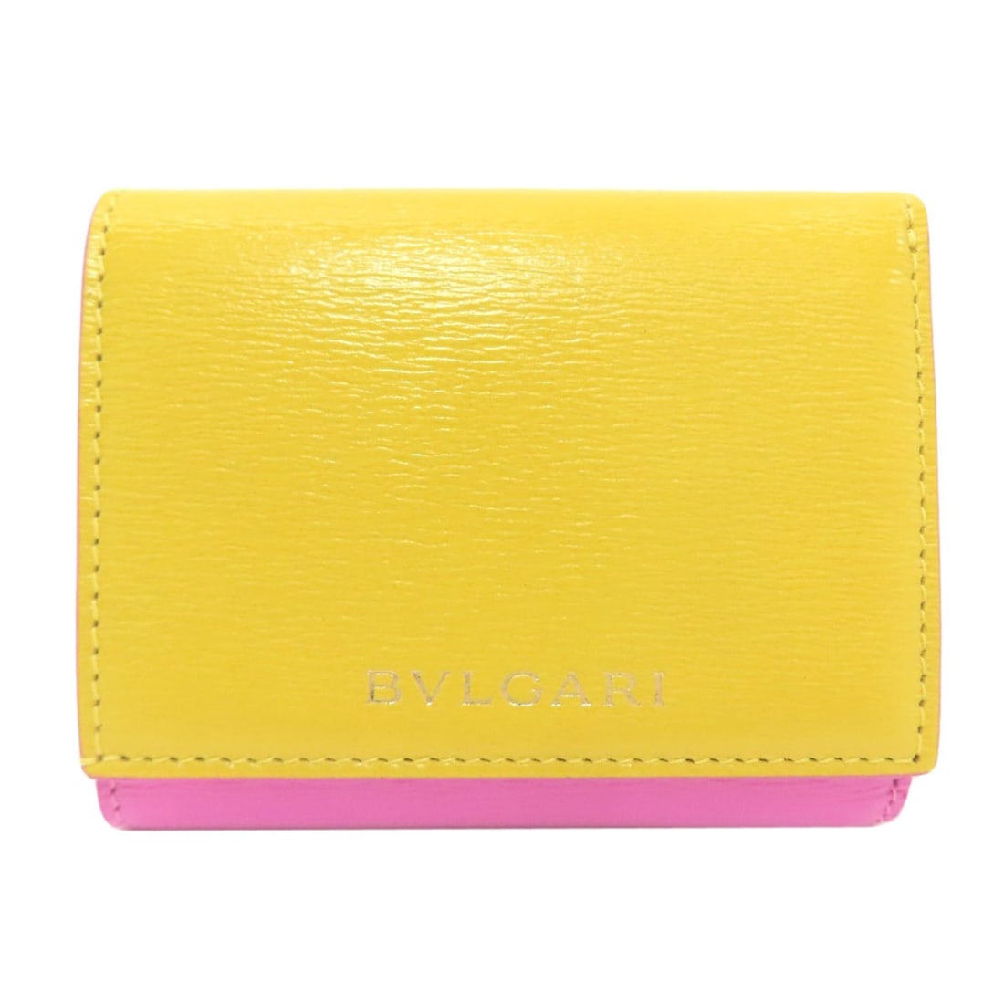 Bulgari B Zero One Bifold Wallet: Bulgari B Zero One Bifold Wallet Yellow x pink leather Bifold Wallet with Coin Pocket from Bulgari features a striking exterior color combination. This bifold wallet boasts a classic design with a coi