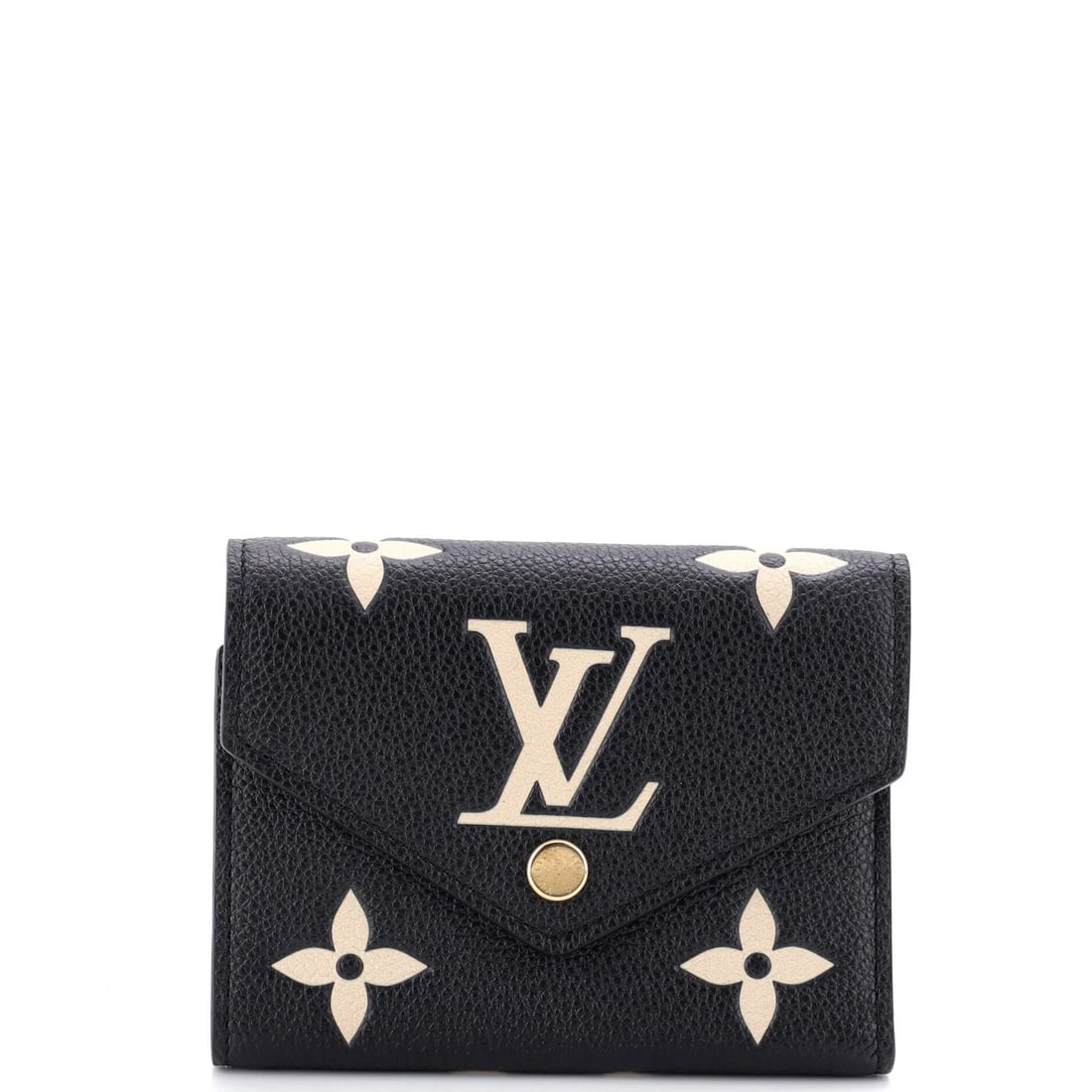 Victorine Empreinte Giant Louis Vuitton Bicolor Monogram Wallet: Victorine Empreinte Giant Louis Vuitton Bicolor Monogram Wallet The Victorine Empreinte Giant Louis Vuitton Bicolor Monogram Wallet boasts a striking black exterior with gold hardware, featuring the i