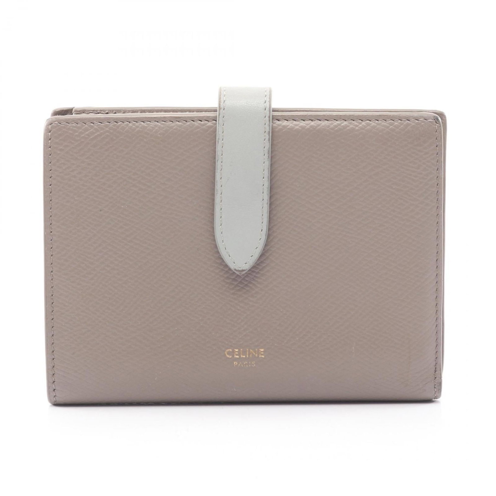 Celine Wallet (Bi-Fold) Leather: Celine Wallet (Bi-Fold) Leather This Celine bi-fold leather wallet features a classic design with a touch of elegance. Made from high-quality leather in blue and gray hues, its timeless style makes it