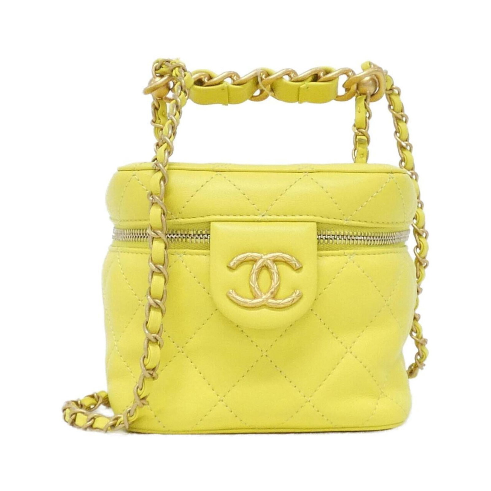 Chanel Handbag Leather: Chanel Handbag Leather Calfskin leather in a vibrant yellow hue makes this Chanel handbag a striking accessory. With its classic design and durable construction, this used Chanel bag still exudes time