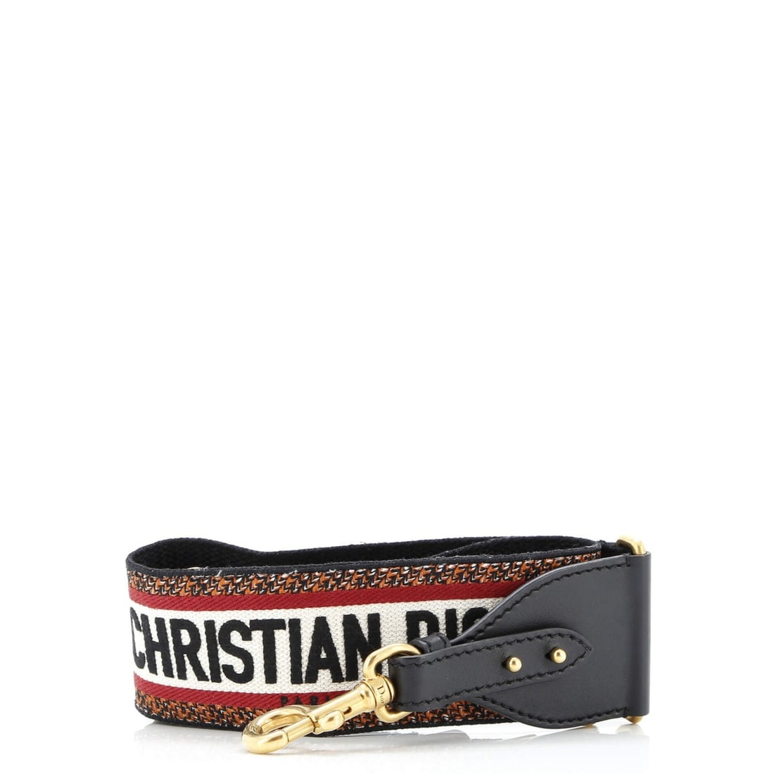 Christian Dior Logo Canvas Embroidered Shoulders Strap: Christian Dior Logo Canvas Embroidered Shoulders Strap This Christian Dior logo canvas embroidered shoulder strap features a timeless design with bold red accents against a sleek black background.
