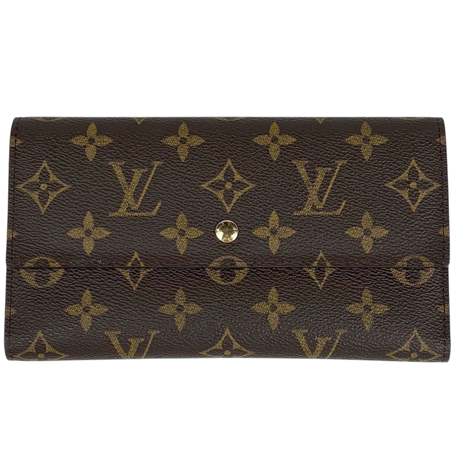 Louis Vuitton Long Wallet (Tri-Fold) Monogram: Louis Vuitton Long Wallet (Tri-Fold) Monogram The Louis Vuitton Long Wallet (Tri-Fold) Monogram in brown features the iconic monogram pattern and a classic tri-fold design. Measuring 10.5cm x 19cm x 2