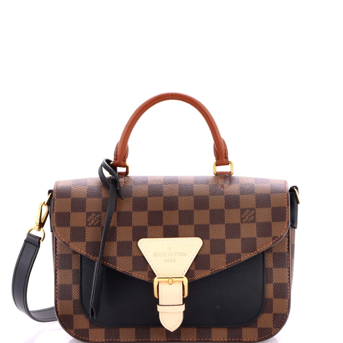 Damier leather handbag from Louis Vuitton: Damier leather handbag from Louis Vuitton The Damier leather handbag from Louis Vuitton features a unique canvas-coated leather exterior in brown, with a neutral interior and gold hardware. This