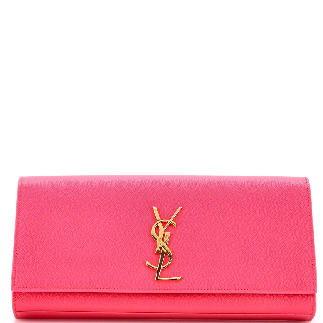 Laurel Classic Monogram Leather Saint Long Clutch: Laurel Classic Monogram Leather Saint Long Clutch Pink leather exterior with classic monogram design, this long clutch features gold hardware and a black interior. Minor scuffs, creases, and discolora