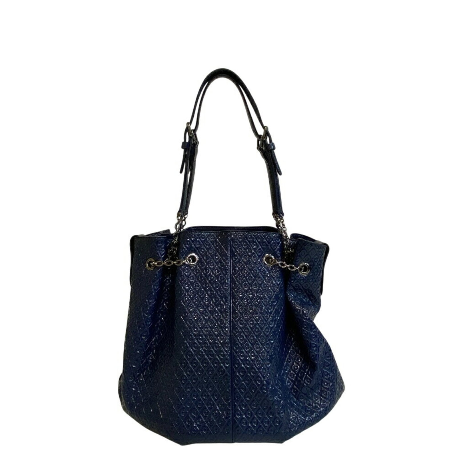 Tod'S Shoulder Bag Tote Bag Leather: Tod'S Shoulder Bag Tote Bag Leather The Tod'S Shoulder Bag Tote Bag Leather features high-quality enamel leather in blue, with silver hardware and a classic design. Measuring 30cm x 34cm x 14cm, this 