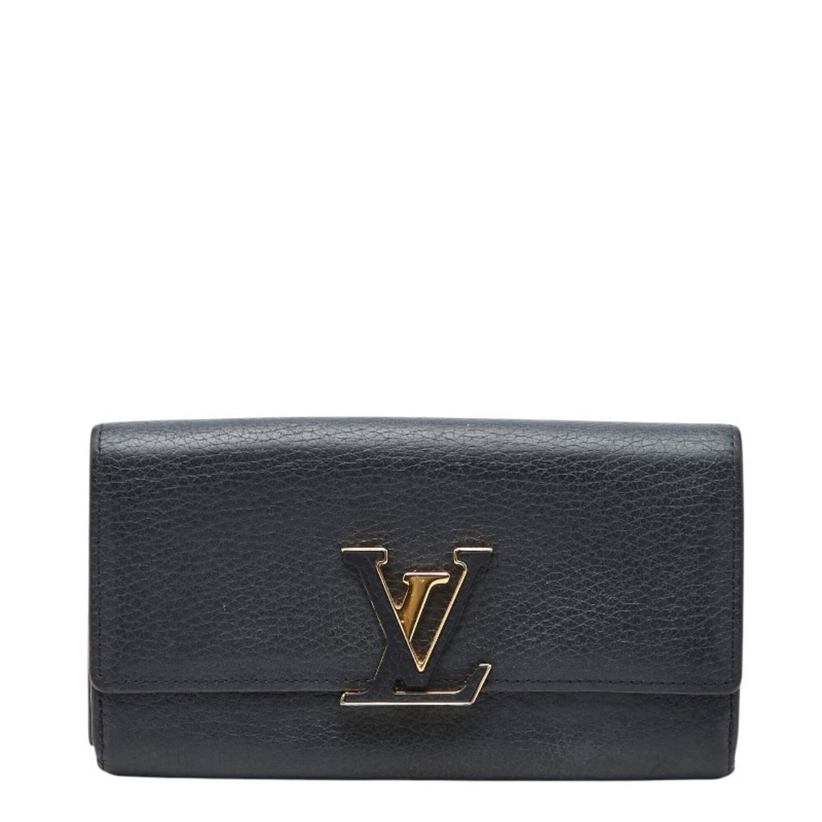 Louis Vuitton Wallet (Bi-Fold) Leather: Louis Vuitton Wallet (Bi-Fold) Leather Black bi-fold leather wallet from Louis Vuitton with classic design and timeless style. This used wallet has traces of usage and minor damages, still in acceptab