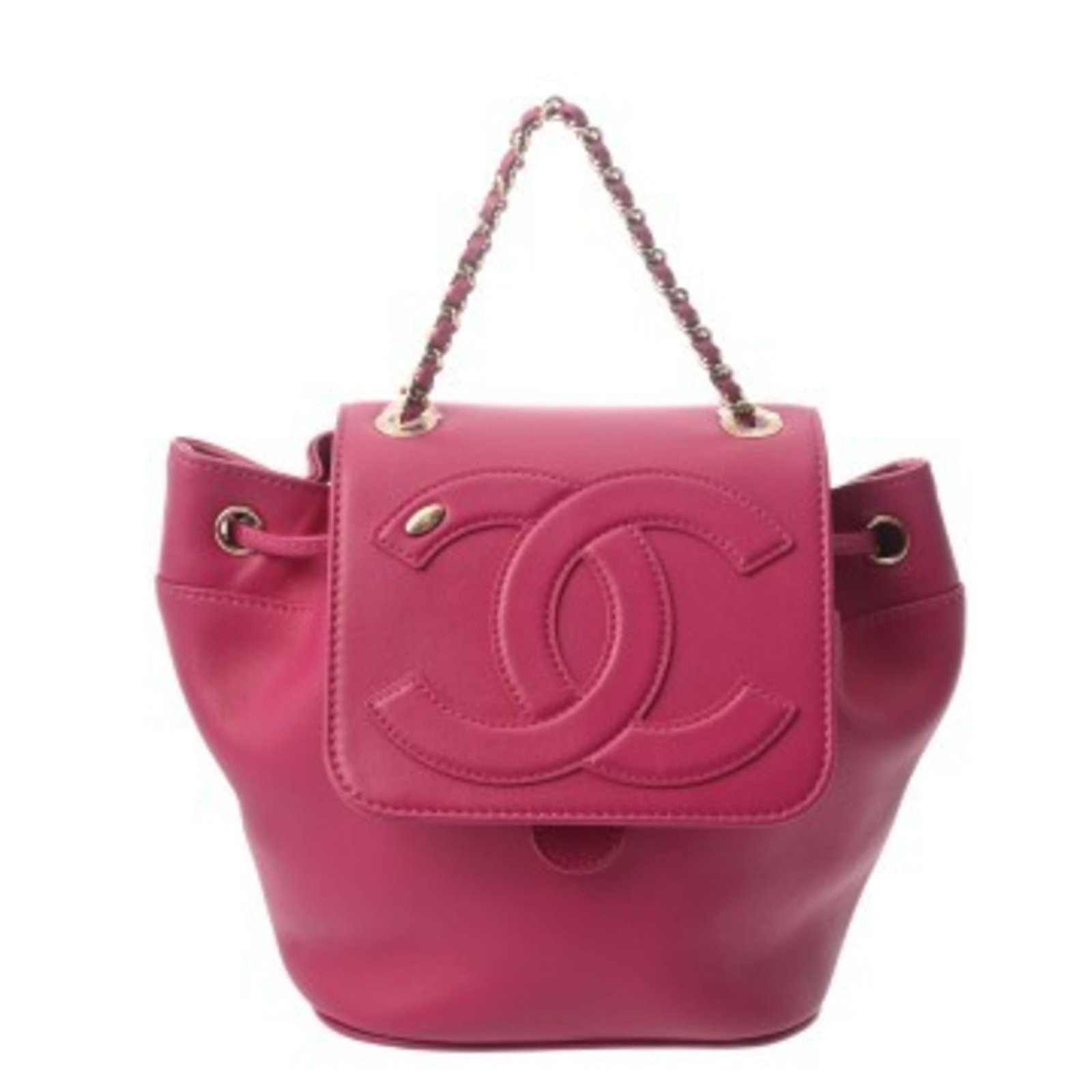 Chanel Backpack Leather: Chanel Backpack Leather This luxurious Chanel backpack features rich lambskin leather in a deep purple hue, complemented by champagne gold hardware. With its classic design and timeless elegance, this