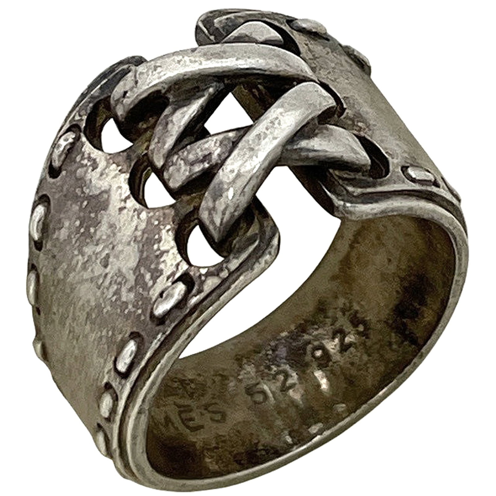 Hermes Band Ring Silver 925: Hermes Band Ring Silver 925 Silver 925 band ring from Hermes features a sleek design. The item has been used and shows traces of usage with some damages and dirt present, still in acceptable condition