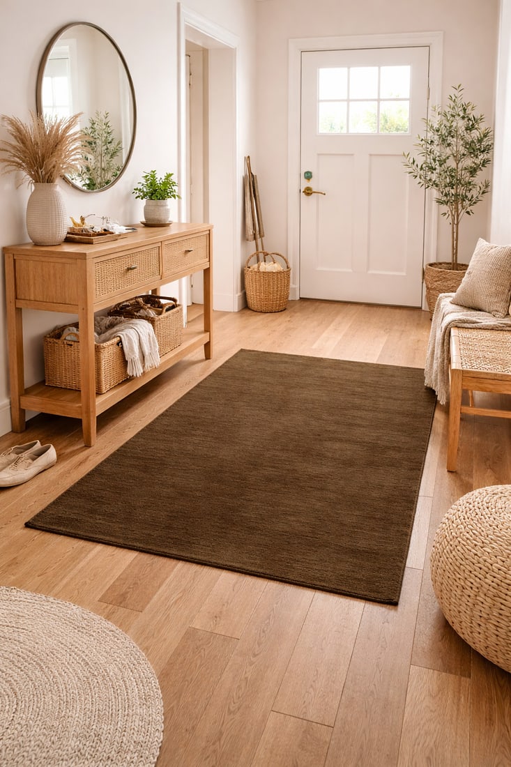 Solid Brown Design 4x6 Handloomed Gabbeh Wool Rug - 2