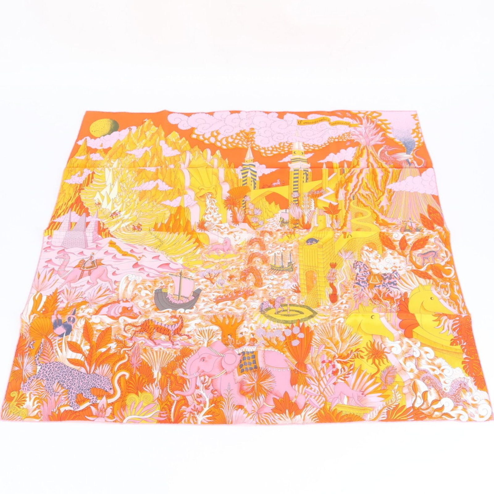 Hermes Scarf Silk 100%: Hermes Scarf Silk 100% Silk 100% Hermes scarf in vibrant orange hue, measuring 88cm x 88cm. In mint condition, this used item boasts exceptional craftsmanship and luxurious feel. A high-quality silk