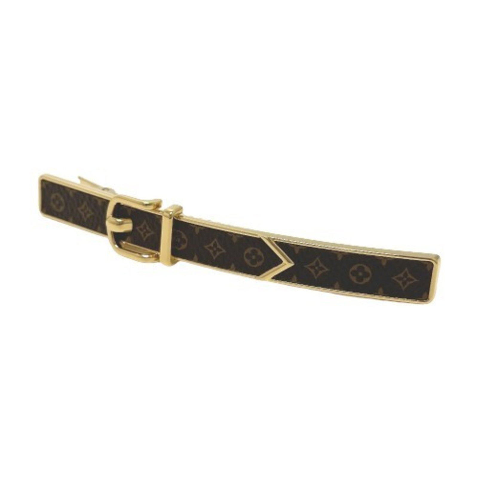 Louis Vuitton Barrette Gold Plating: Louis Vuitton Barrette Gold Plating Used Louis Vuitton Barrette in gold plating, featuring brown color and a size of 1.2cm x 11cm. A few traces of usage are visible, with some scratches and dirt, but 