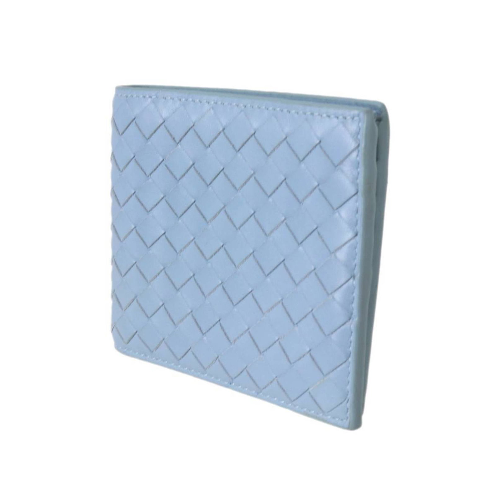 Bottega Veneta Wallet (Bi-Fold): Bottega Veneta Wallet (Bi-Fold) Light blue Bottega Veneta bi-fold wallet with a classic design and subtle scratches from everyday use. This pre-owned wallet features its original size and color, with