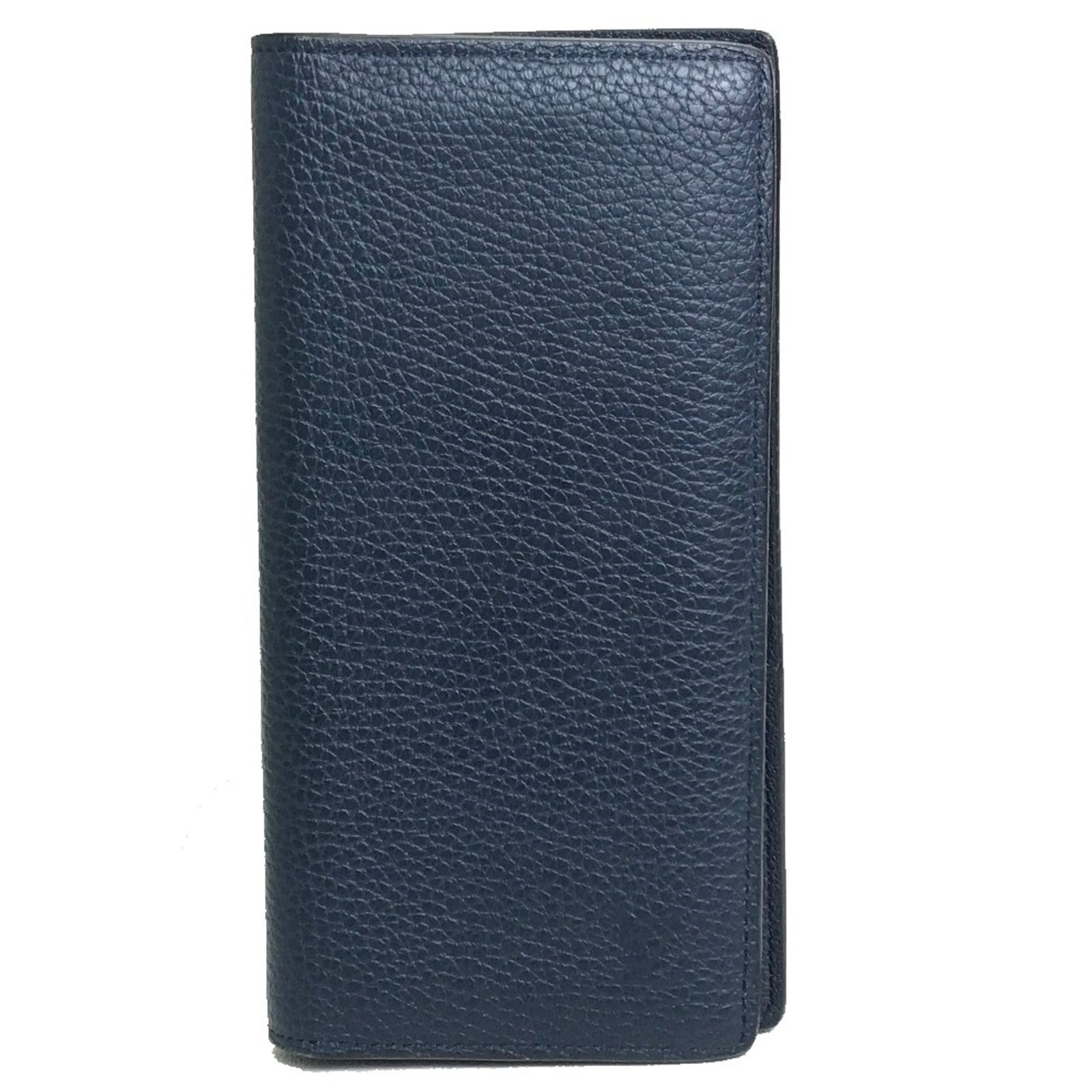 Louis Vuitton Long Wallet (Bi-Fold) Leather: Louis Vuitton Long Wallet (Bi-Fold) Leather Navy blue leather Louis Vuitton long wallet with bi-fold design offers a classic and timeless accessory for everyday use. The wallet features a worn look wi
