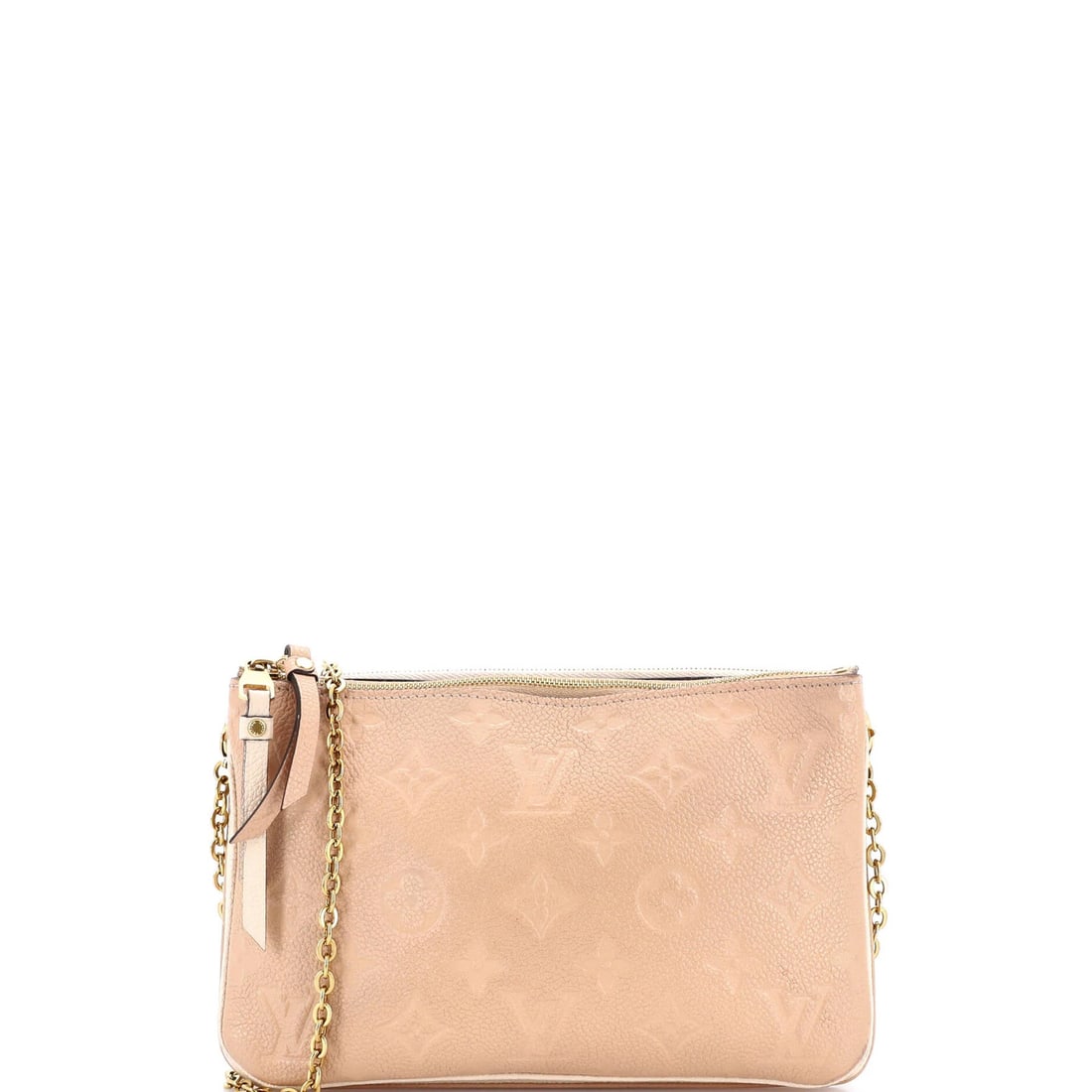 Louis Vuitton Empreinte Leather Pochette Double Monogram Zip: Louis Vuitton Empreinte Leather Pochette Double Monogram Zip The Louis Vuitton Empreinte Leather Pochette Double Monogram Zip boasts a neutral canvas exterior with subtle signs of wear and tear, addin