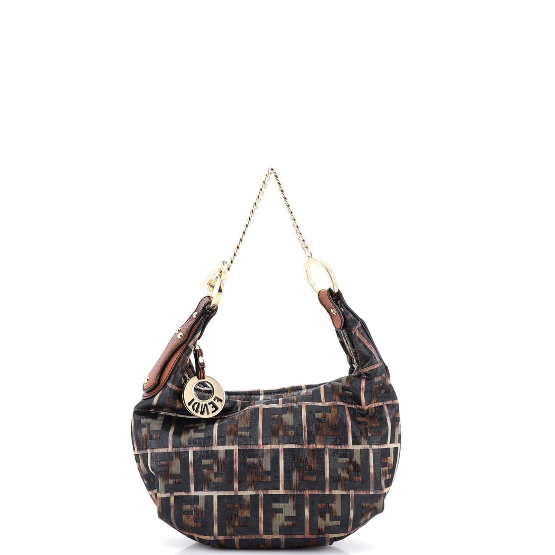Hobo Chef Chain Fendi Mini Canvas Zucca: Hobo Chef Chain Fendi Mini Canvas Zucca The Fendi Mini Canvas Zucca Hobo Chain Chef features a sturdy brown canvas exterior with gold hardware and a compact design. Measuring 8" in handle drop and 7.5