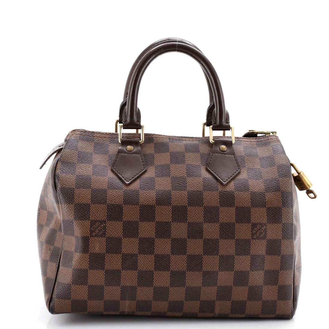 Speedy Handbag Louis Vuitton Damier 25: Speedy Handbag Louis Vuitton Damier 25 The Louis Vuitton Damier 25 Speedy Handbag features a classic design with a timeless canvas coated exterior in brown, complemented by a striking red interior.