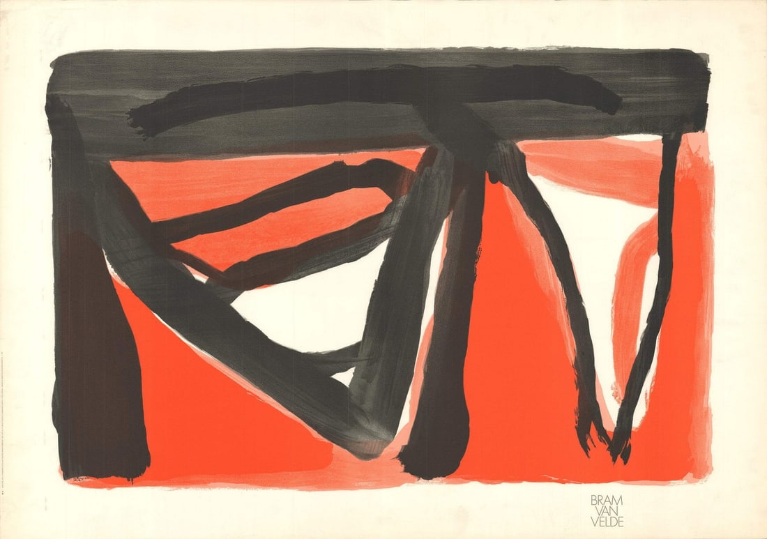 VELDE VAN BRAM LITHOGRAPH 1989 27.5" X 39.25" CONTEMPORARY UNTITLED: VELDE VAN BRAM LITHOGRAPH 1989 27.5" X 39.25" CONTEMPORARY UNTITLED 27.5 x 39.25 inches (70 x 100 cm) contemporary lithograph from Bram van Velde's 1989 collection, featuring an untitled concept in st