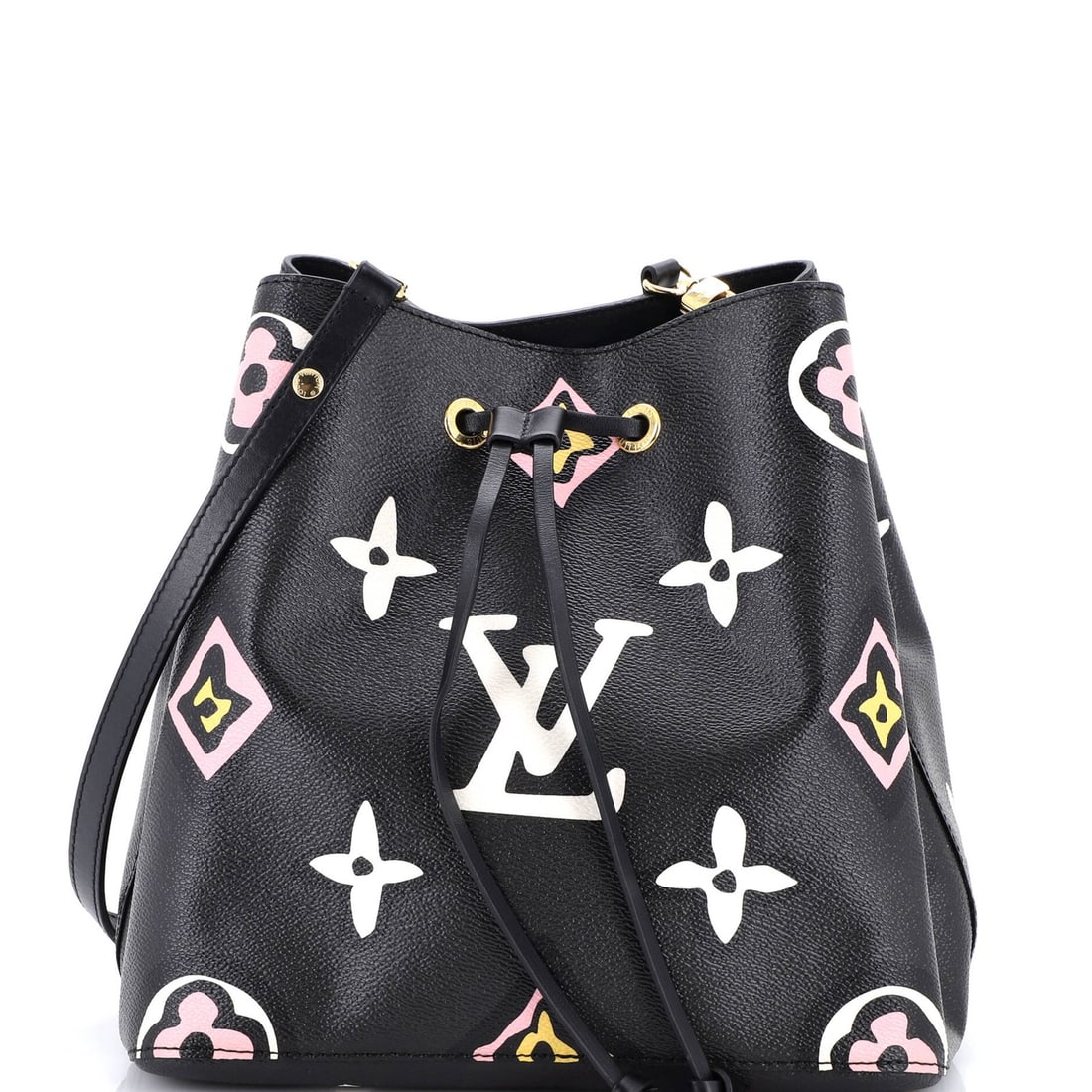 Wild at Heart Louis Vuitton Monogram Giant Neo Noe Handbag: Wild at Heart Louis Vuitton Monogram Giant Neo Noe Handbag The Wild at Heart Louis Vuitton Monogram Giant Neo Noe Handbag boasts a striking black exterior with the iconic monogram pattern, crafted fro