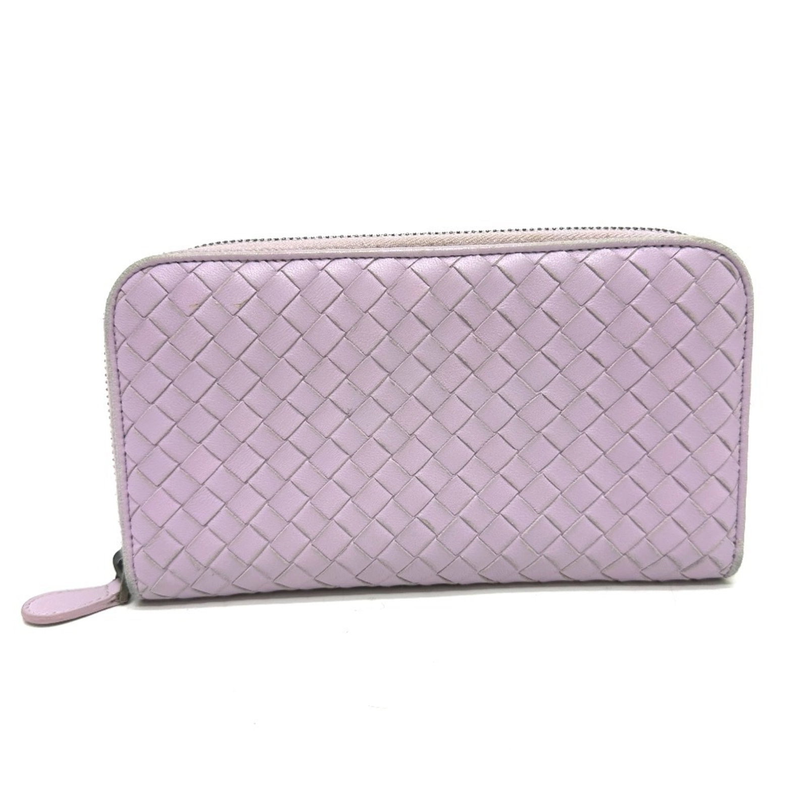 Bottega Veneta Long Wallet (Bi-Fold) Leather: Bottega Veneta Long Wallet (Bi-Fold) Leather The Bottega Veneta long wallet boasts a rich purple hue and sleek bi-fold design. Measuring 11cm x 19cm x 2.5cm, this used leather wallet features traces o