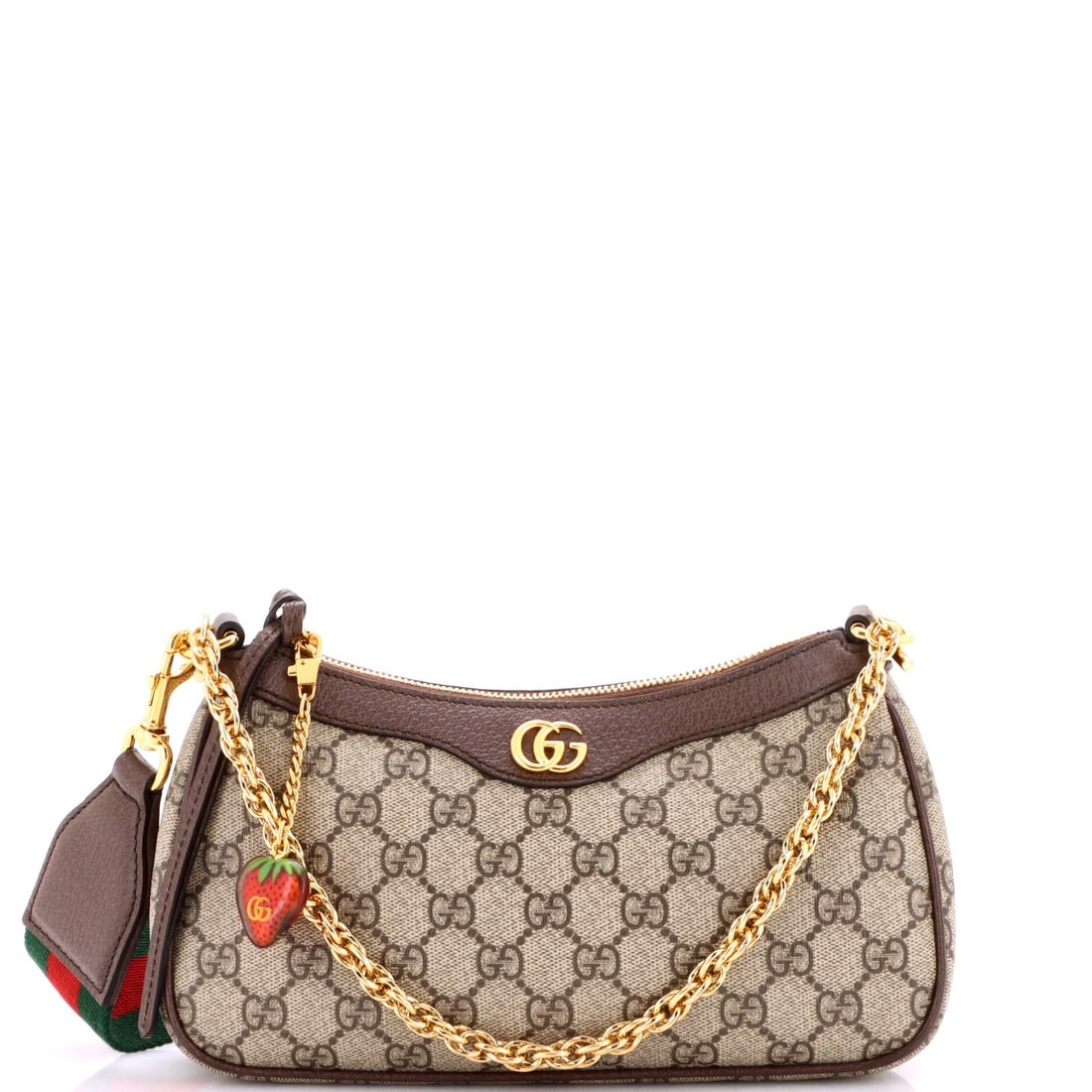 Small coated canvas shoulder bag GG Gucci: Small coated canvas shoulder bag GG Gucci Small GG Gucci Ophidia Charm Shoulder Bag in Brown features a coated canvas exterior with neutral interior and aged gold hardware. The bag has undergone some 