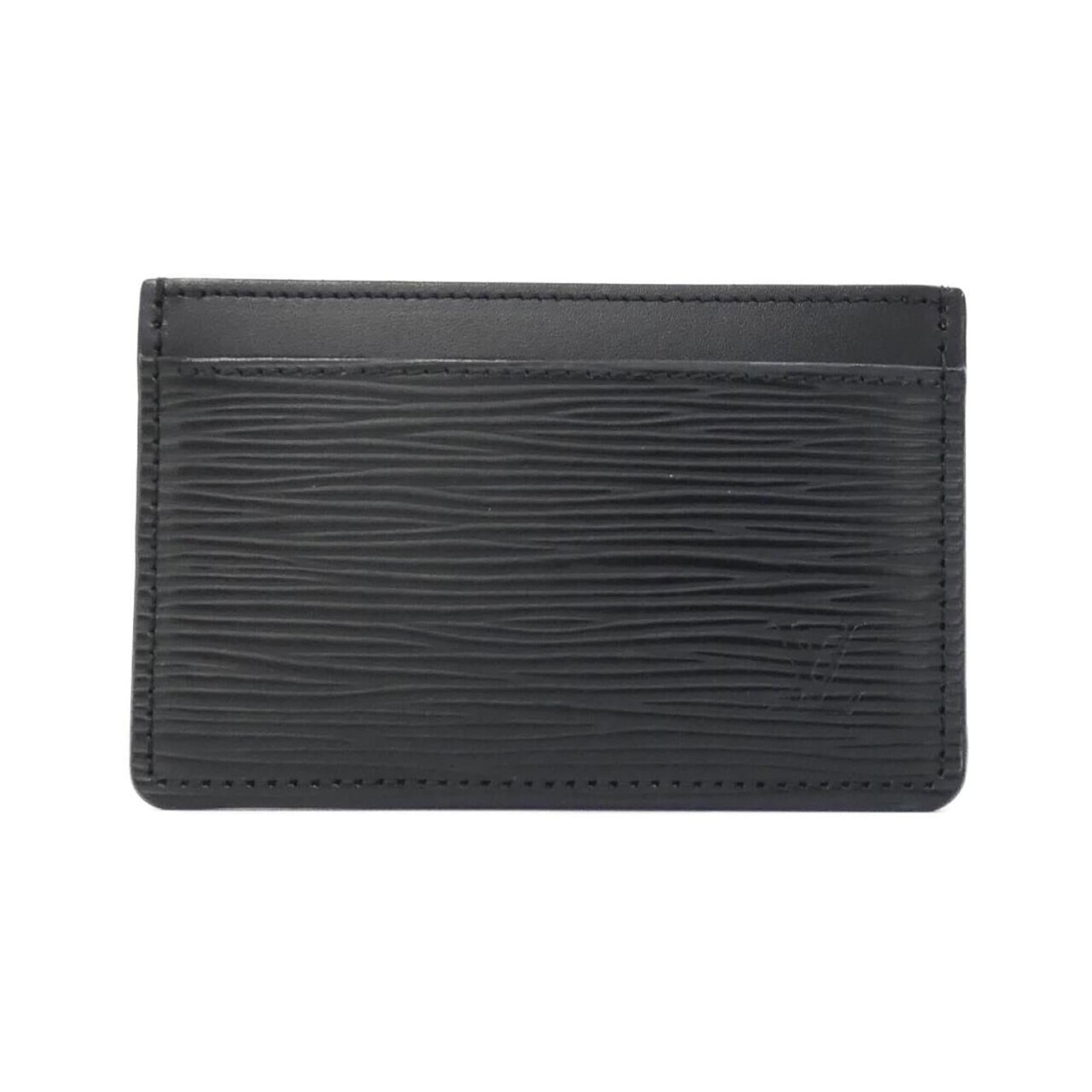 Louis Vuitton Card Case Leather: Louis Vuitton Card Case Leather The Louis Vuitton Card Case Leather features a classic black design made from high-quality calfskin leather. With a few traces of usage visible and some minor