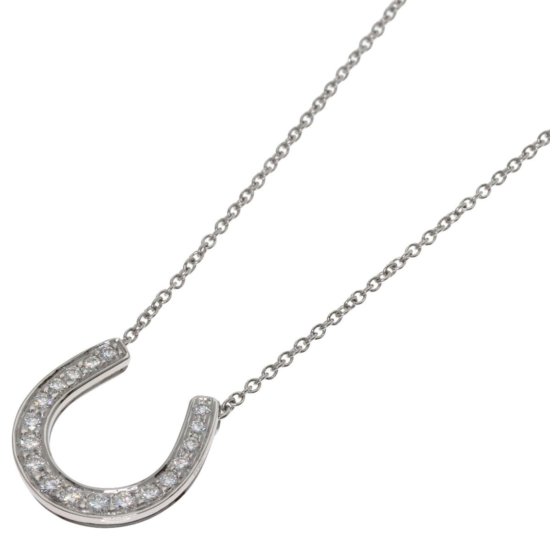 Horseshoe Diamond Necklace Platinum Diamond Tiffanys: Horseshoe Diamond Necklace Platinum Diamond Tiffanys Platinum Tiffany&Co. necklace features a Horseshoe Diamond and Platinum Tiffanys design, showcasing a main stone of diamond with a length of 15.7