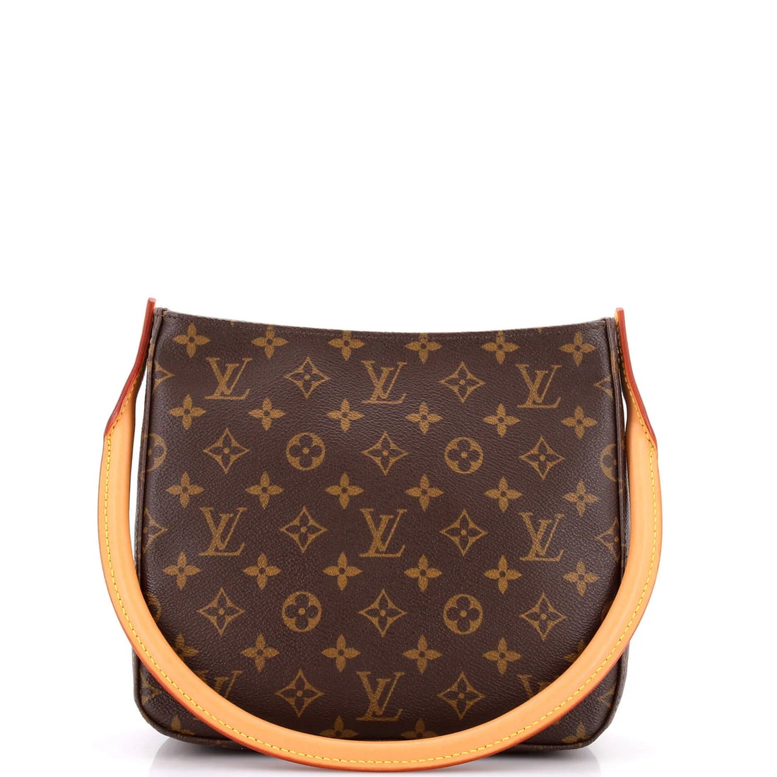 Looping handbag monogram canvas Louis Vuitton MM: Looping handbag monogram canvas Louis Vuitton MM Brown Louis Vuitton MM looping handbag with scuffs on exterior and minor creases. Features gold hardware and neutral microfiber interior. Measures 9"