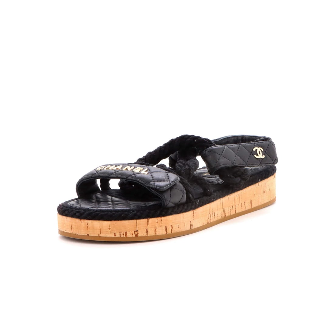 Women's cord sandals with quilted leather and cork (1 of 6)