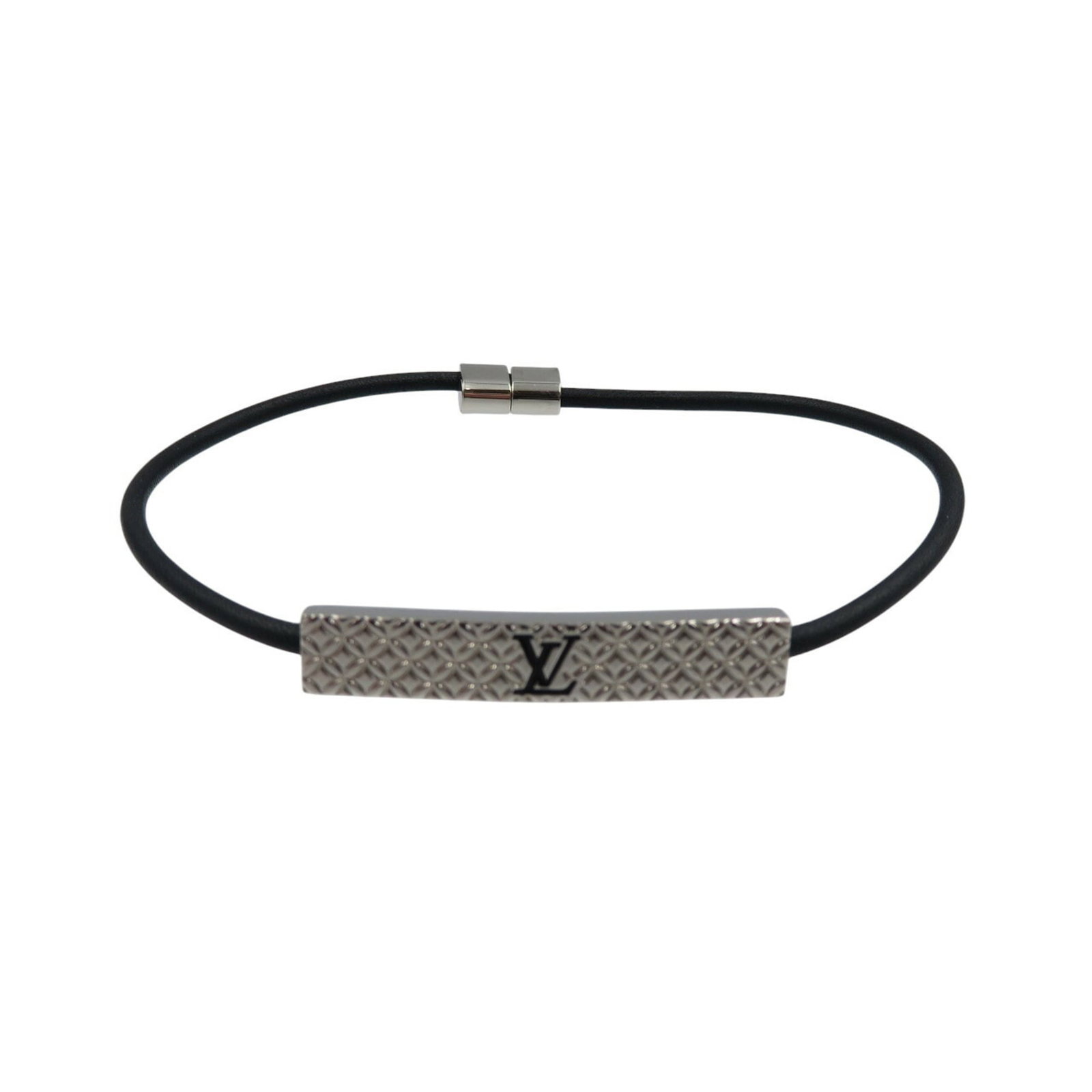 Louis Vuitton Charm Bracelet Leather: Louis Vuitton Charm Bracelet Leather This Louis Vuitton Charm Bracelet Leather features a sleek black leather strap with silver accents. The bracelet measures 22cm in length and has some minor scratch