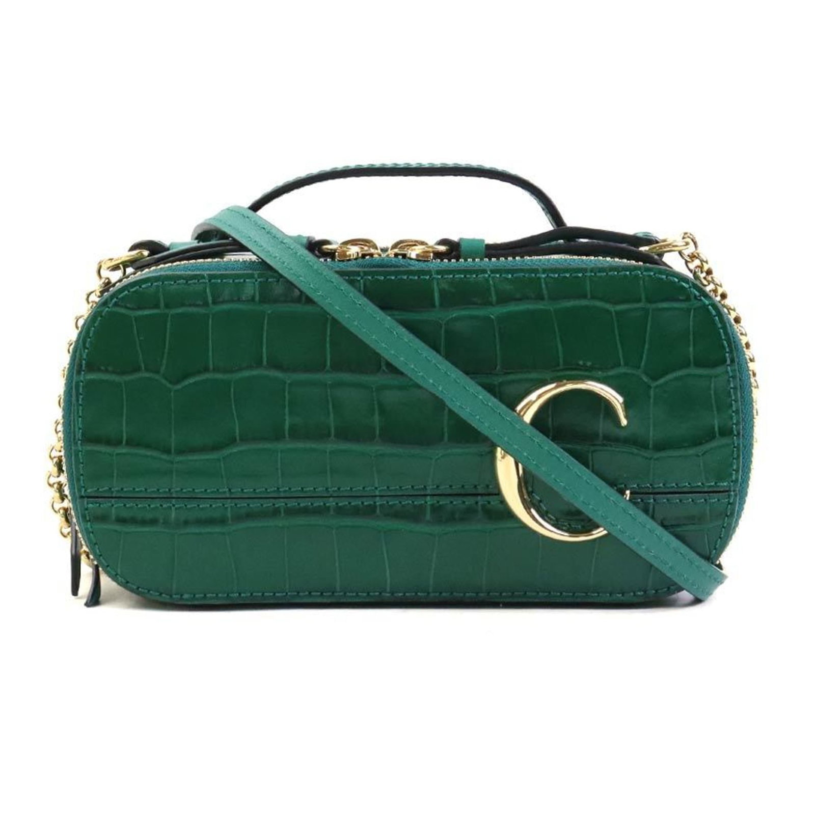 Chlo Shoulder Bag Leather: Chlo Shoulder Bag Leather Chlo Shoulder Bag Leather in Green features embossed leather with a few traces of usage and some minor scratches. The bag measures 9cm x 18cm x 7cm and is in very good