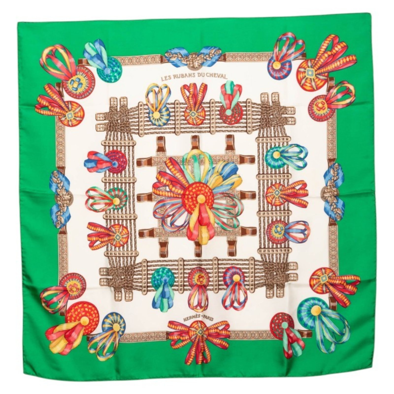 Hermes Scarf Silk: Hermes Scarf Silk Authentic Hermes Silk Scarf in Vibrant Green and Multi-Color. This used silk scarf features a unique blend of colors and measures 85cm x 86cm, making it a striking accessory for any