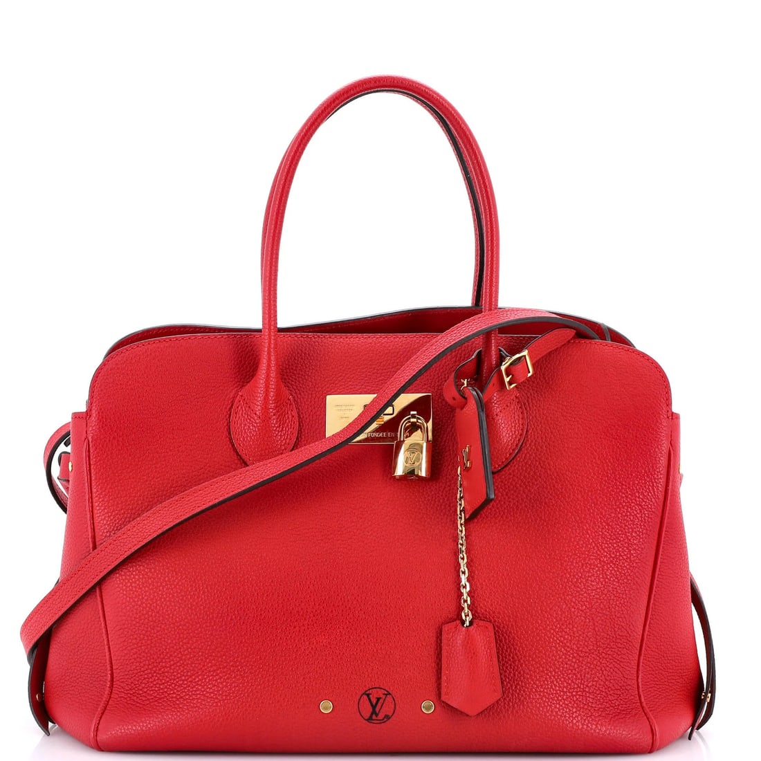 Veau Nuage Calfskin Milla Handbag MM Louis: Veau Nuage Calfskin Milla Handbag MM Louis The Veau Nuage Calfskin Milla Handbag MM Louis in red features a luxurious leather exterior with gold hardware and a classic top handle design. This stylish