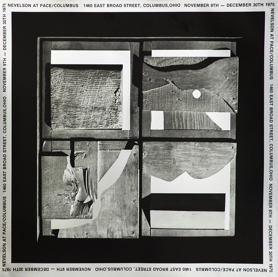 STRICT RULES for Louise Nevenson's Abstract Print 1975: STRICT RULES for Louise Nevenson's Abstract Print 1975 Signed by Louise Nevelson in 1975, this abstract foil print measures 16 x 16 inches (41 x 41 cm) and is part of an edition of 500. Created in