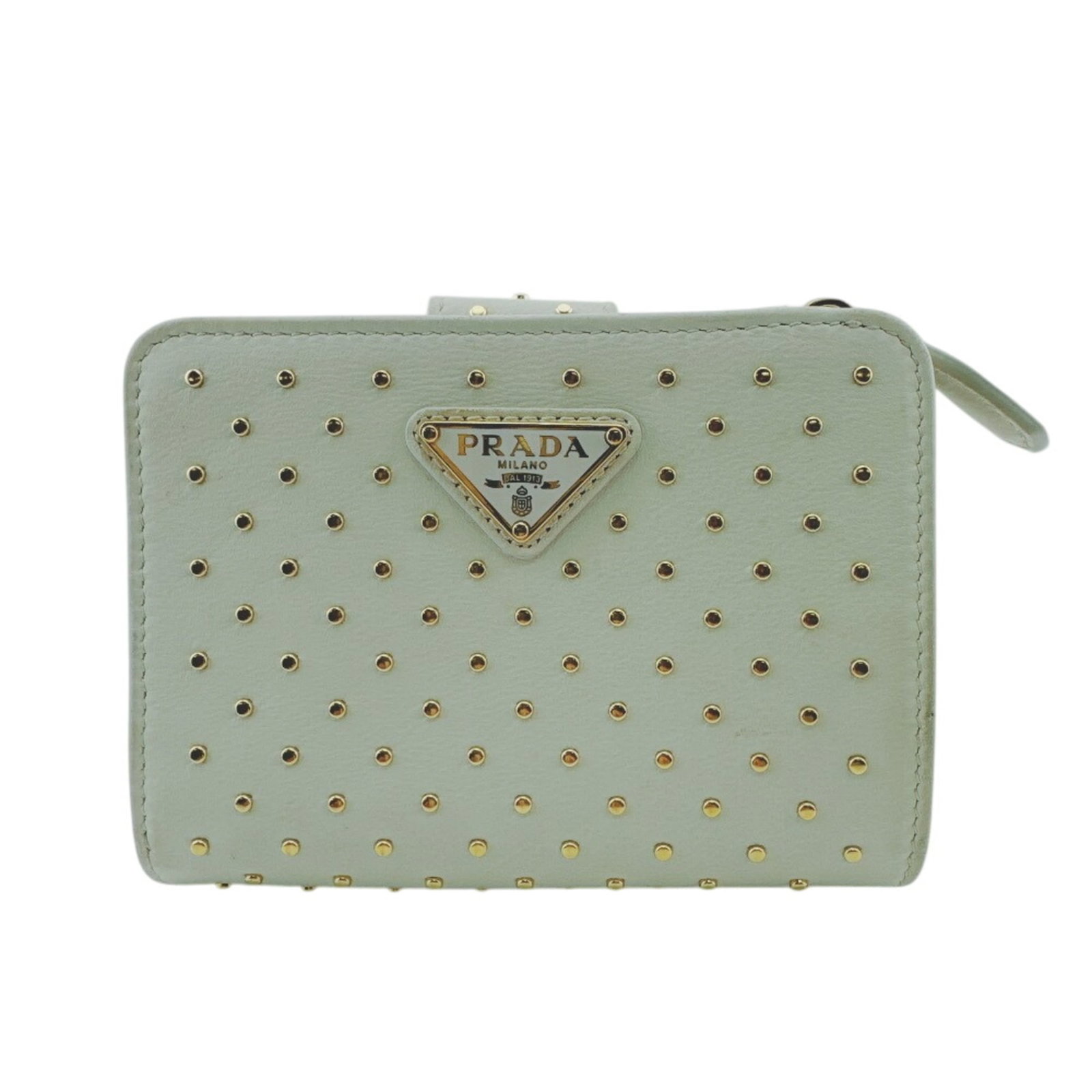 Prada Wallet (Bi-Fold) Leather: Prada Wallet (Bi-Fold) Leather This Prada bi-fold leather wallet features a classic design with gold accents and a sturdy construction. With its 9cm x 12cm dimensions, it provides ample space for